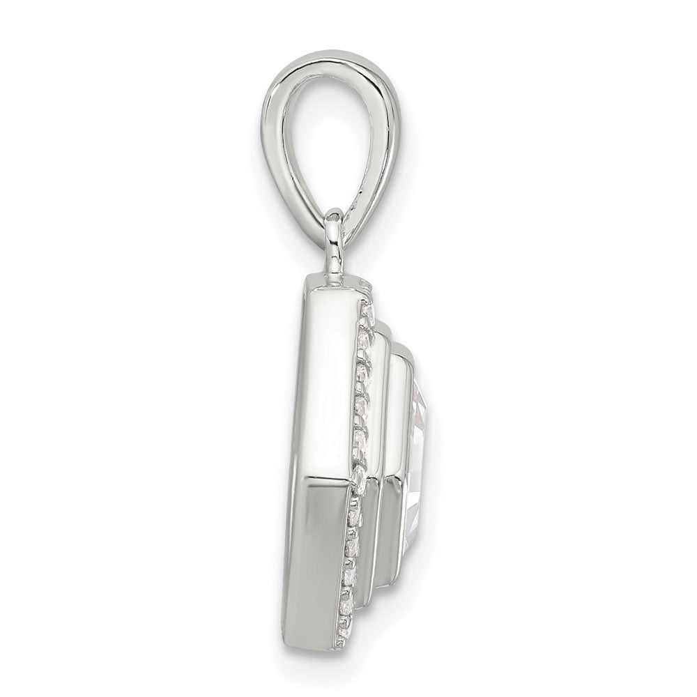 Sterling Silver E-coated CZ Hexagon Pendant
