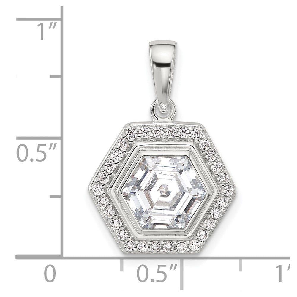 Sterling Silver E-coated CZ Hexagon Pendant