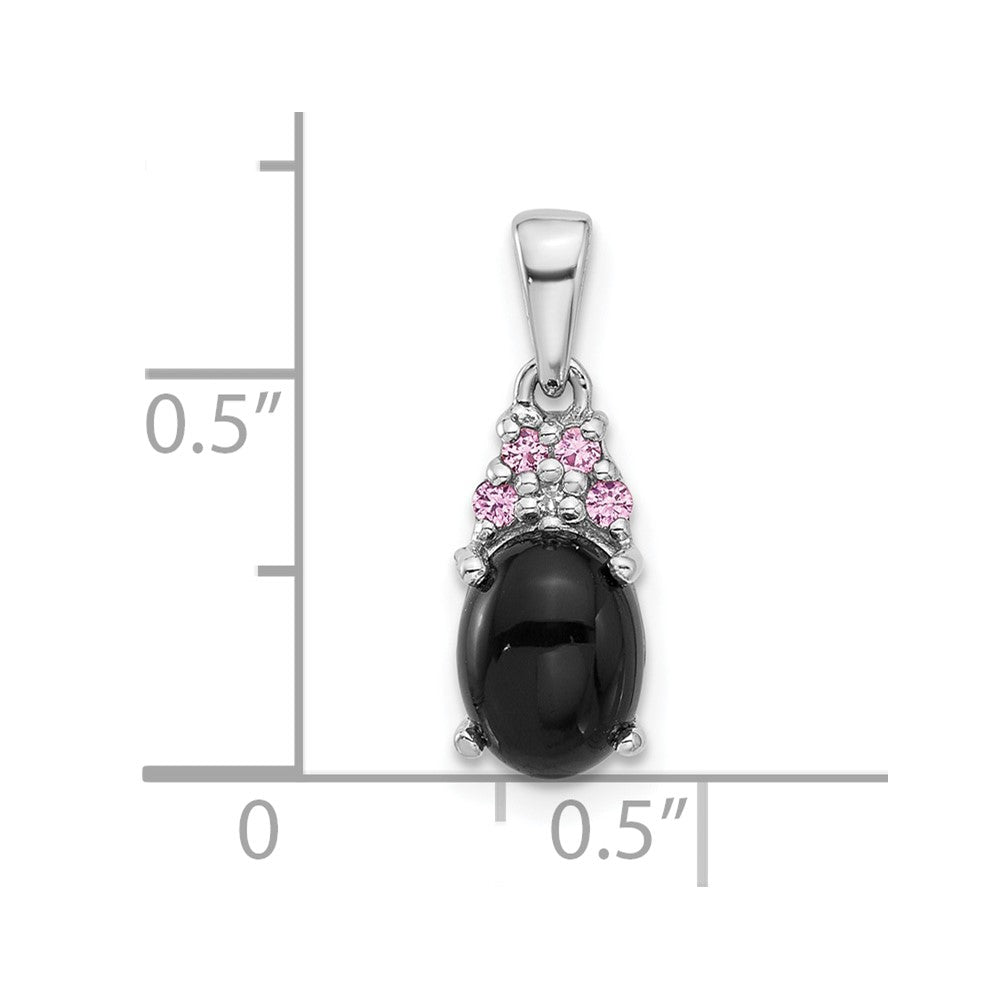 Sterling Silver Rh-plated Blk Onyx .08Cr.Pink Sapphire .005ct Dia. Pendant