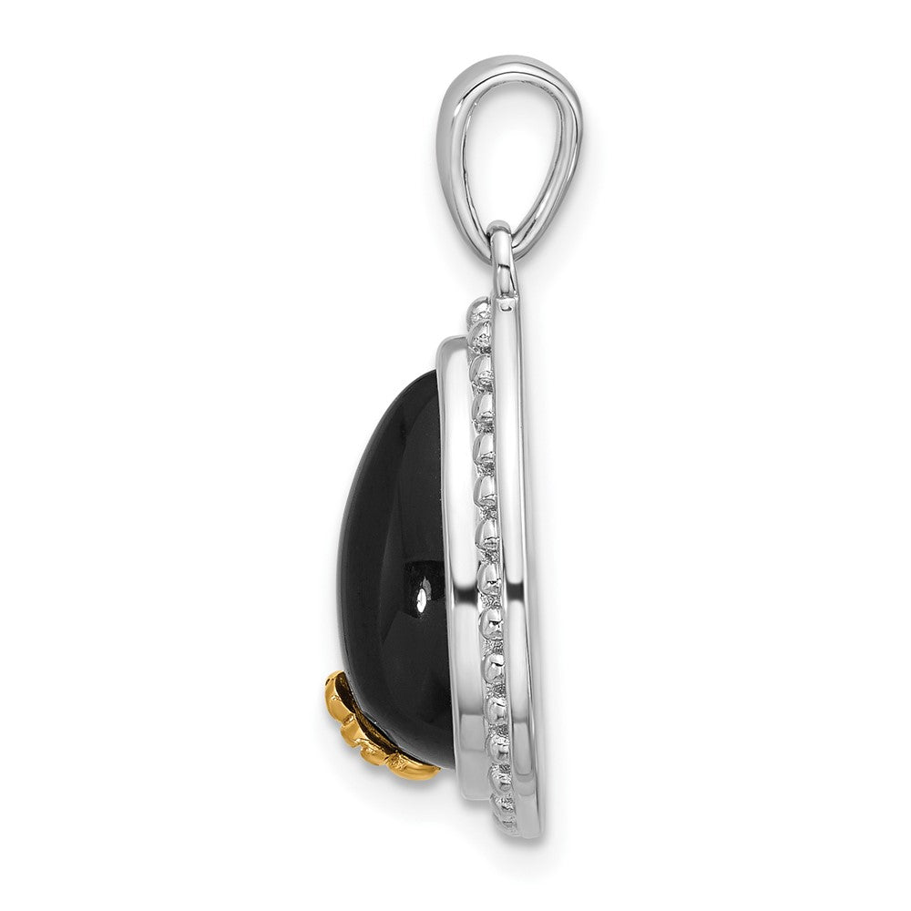 Sterling Silver w/14k accent Rhodium-plated Black Onyx Teardrop Pendant