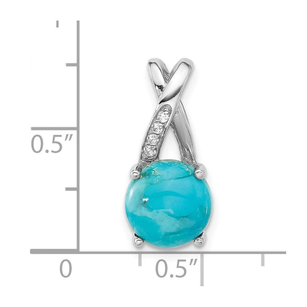 Sterling Silver Rh-plated CZ/Reconstituted Turquoise Chain Slide Pendant