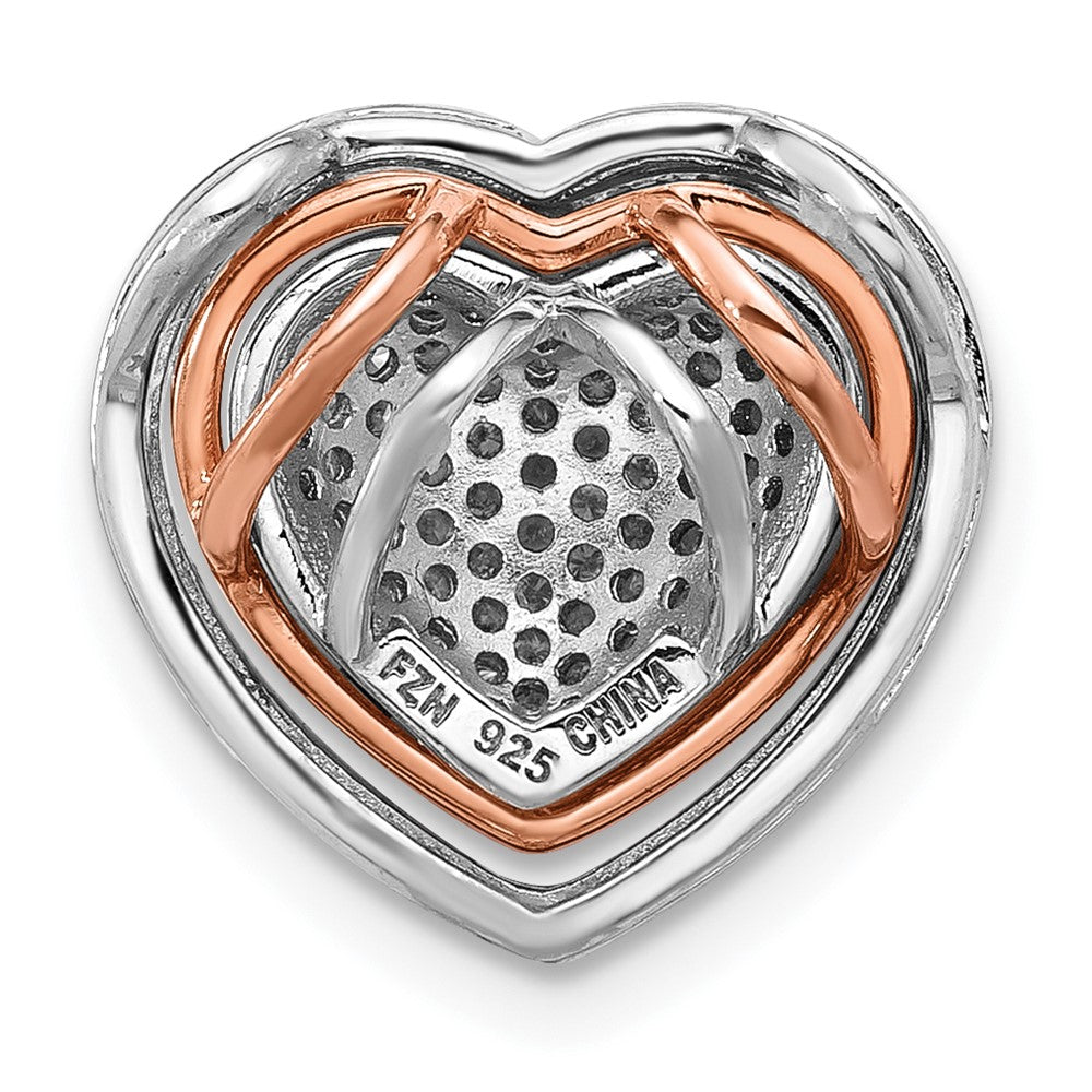 Sterling Silver Rh-plated and Rose-tone CZ 3-piece Interchangeable Heart