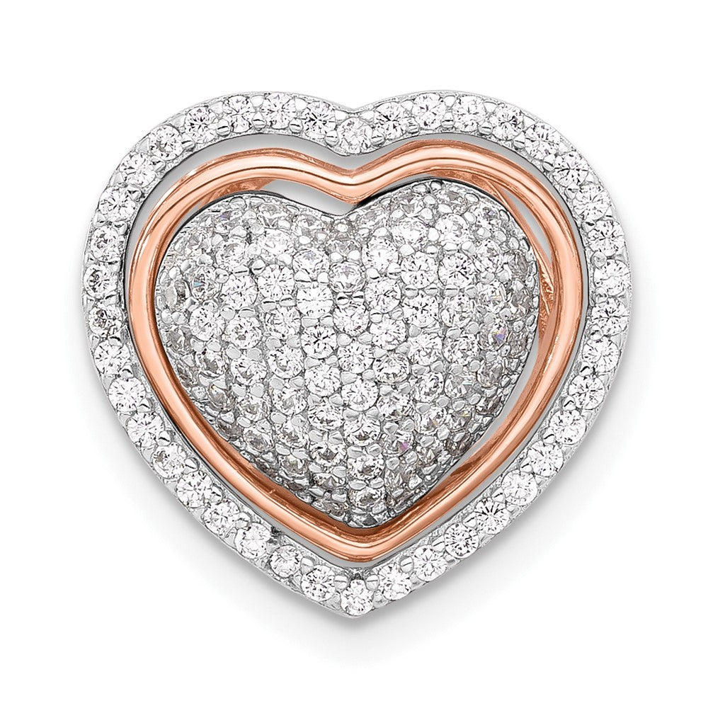 Sterling Silver Rh-plated and Rose-tone CZ 3-piece Interchangeable Heart