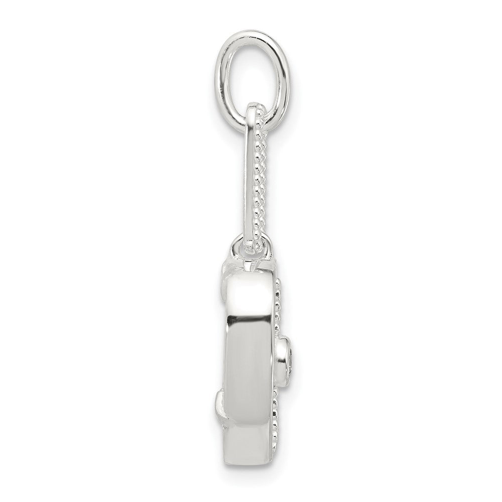 Sterling Silver E-coated CZ and Mother of Pearl Heart Pendant