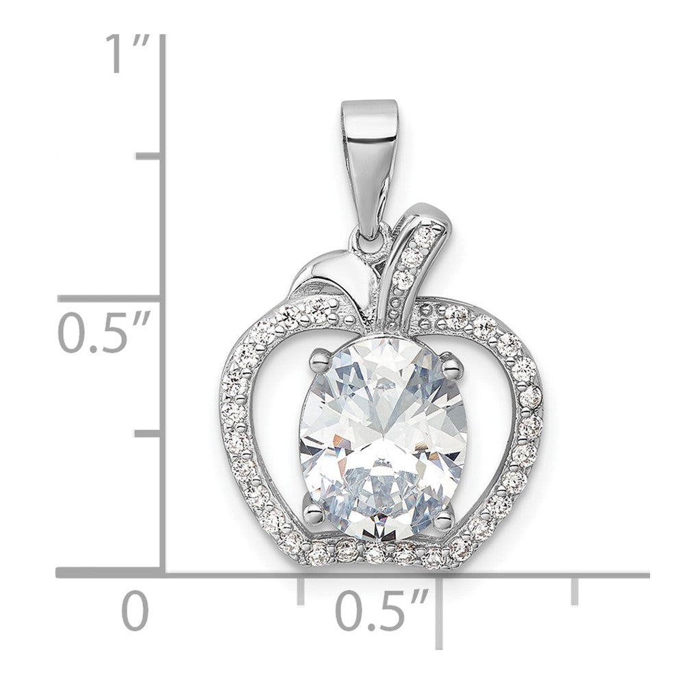 Sterling Silver Rhodium-plated CZ Apple Pendant