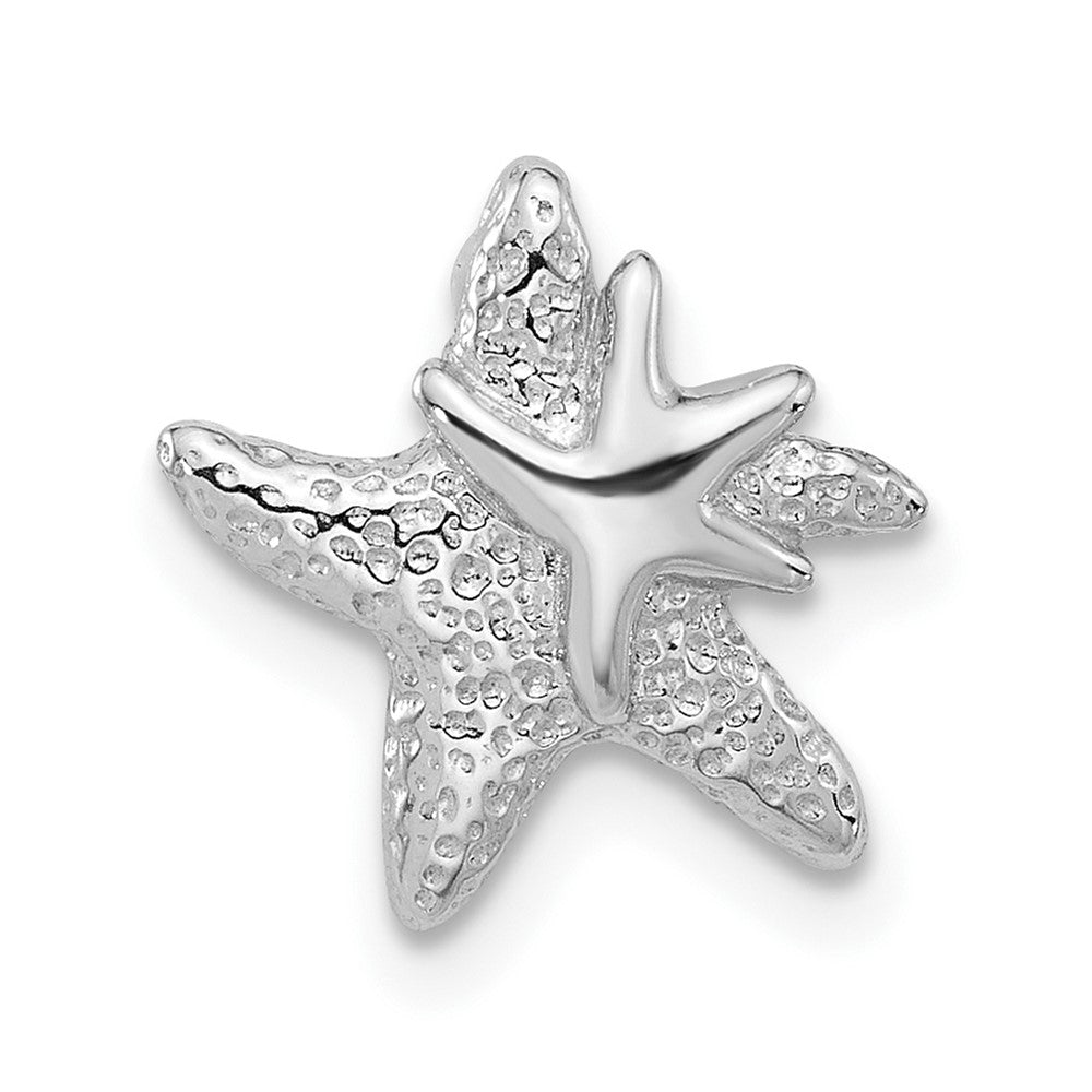Sterling Silver Rhodium-plated Polished and Textured Starfish Chain Slide