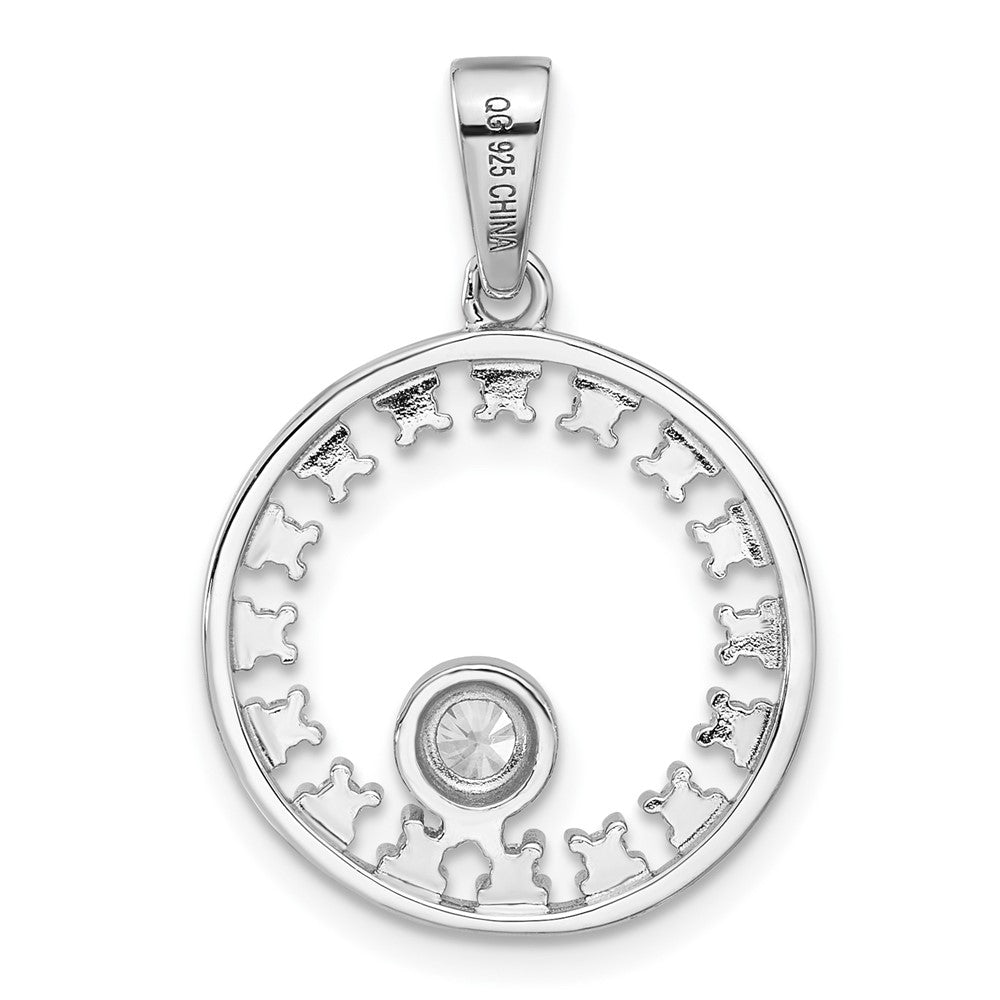 Sterling Silver Rhodium-plated Fancy CZ Circle Pendant