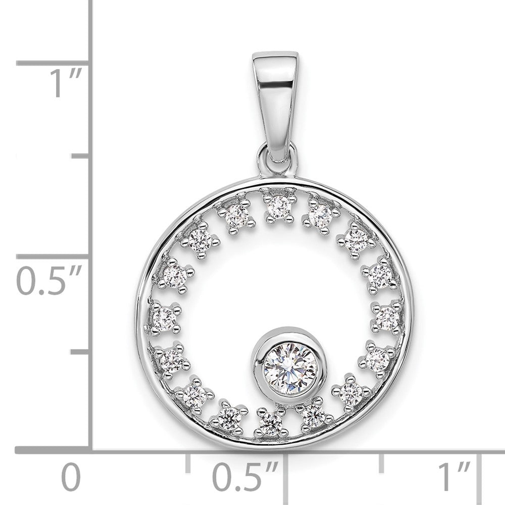 Sterling Silver Rhodium-plated Fancy CZ Circle Pendant