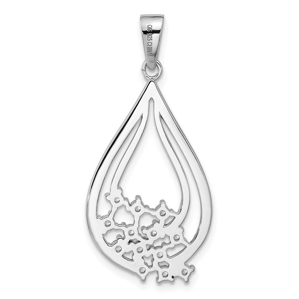 Sterling Silver Rhodium-plated Fancy CZ Drop Pendant
