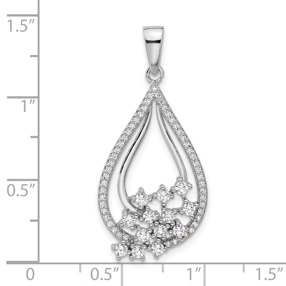 Sterling Silver Rhodium-plated Fancy CZ Drop Pendant