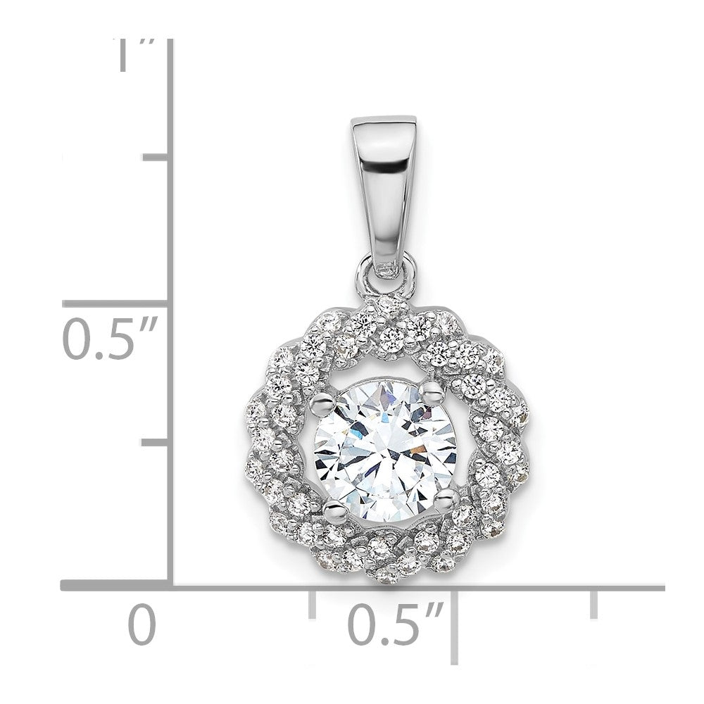 Sterling Silver Rhodium-plated Fancy CZ Round Pendant