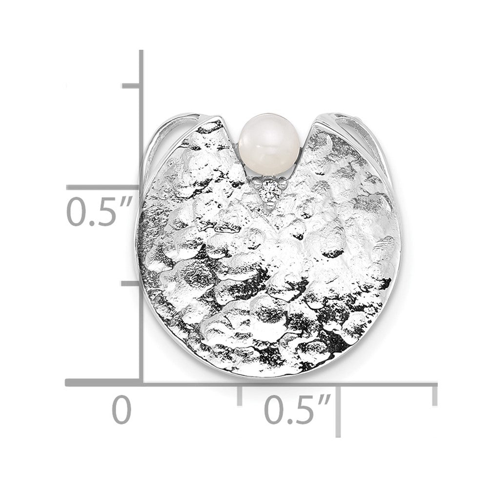 Sterling Silver Rhodium-plated Hammered with FWC Pearl CZ Chain Slide