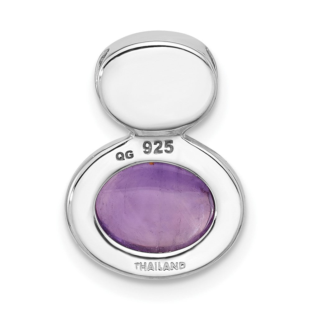 Sterling Silver Rh-plated Brushed and Polished Amethyst Chain Slide