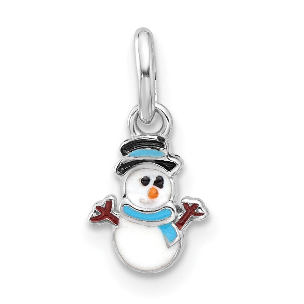 Sterling Silver RH-plated Multicolor Enamel Snowman Children's Pendant