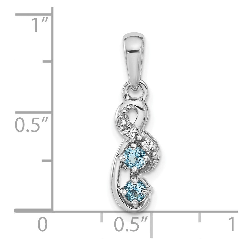 SS Rhodium-plated Light Swiss Blue Topaz and CZ Swirl Pendant
