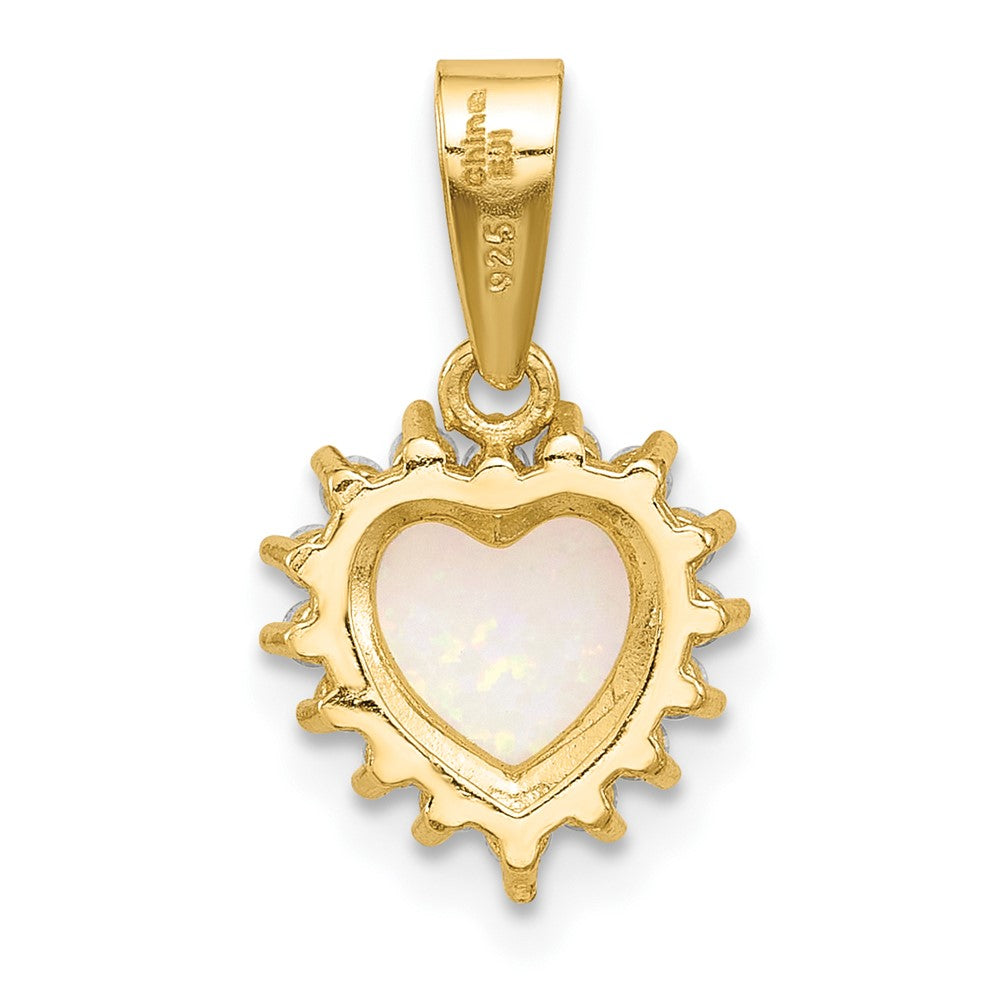 Sterling Silver Gold-tone CZ and Created Opal Heart Pendant