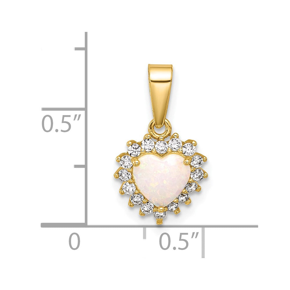 Sterling Silver Gold-tone CZ and Created Opal Heart Pendant