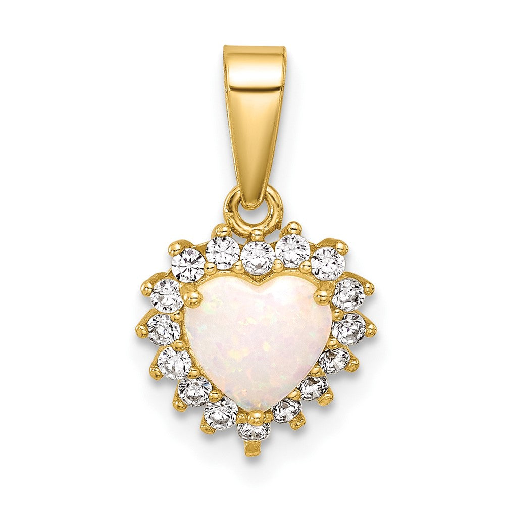 Sterling Silver Gold-tone CZ and Created Opal Heart Pendant