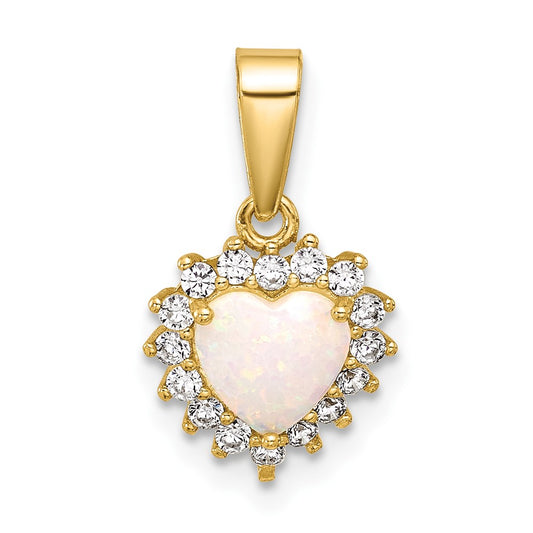 Sterling Silver Gold-tone CZ and Created Opal Heart Pendant