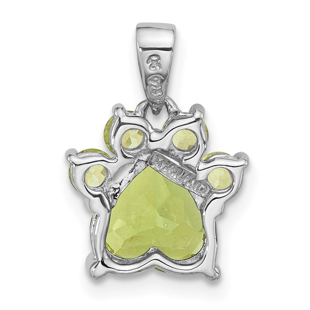 Sterling Silver Rhodium-plated Polished Peridot Paw Pendant