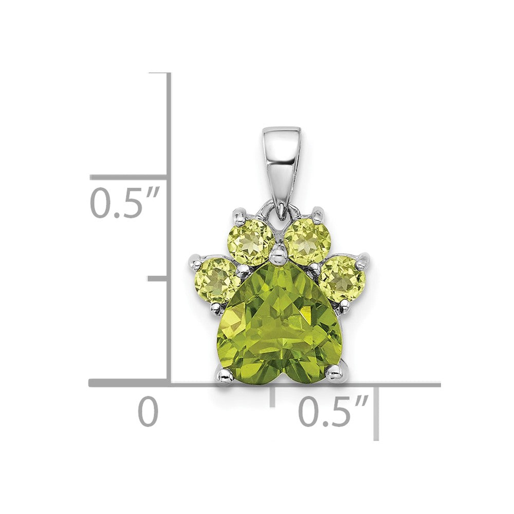 Sterling Silver Rhodium-plated Polished Peridot Paw Pendant