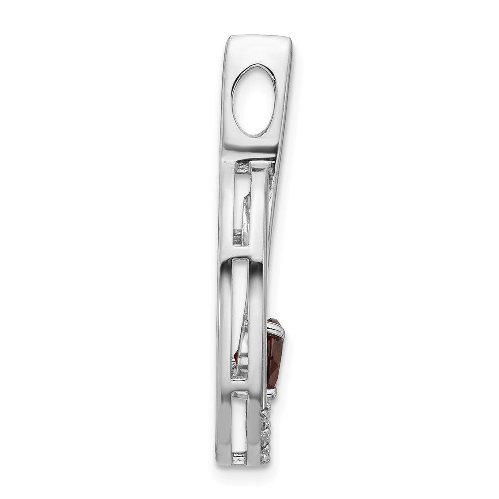 Sterling Silver Rhodium-plated Garnet and CZ Chain Slide