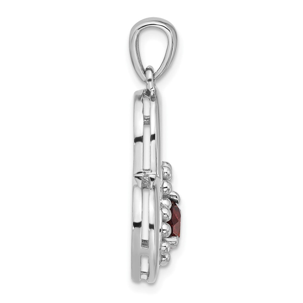 Sterling Silver Rhodium-plated Garnet Double Heart Pendant