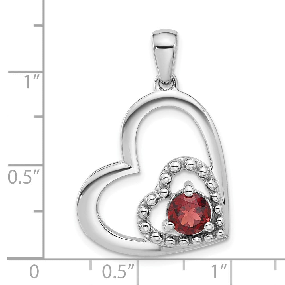 Sterling Silver Rhodium-plated Garnet Double Heart Pendant