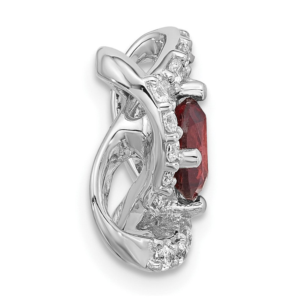 SS Rhodium-plated Polished Garnet and CZ Chain Slide Pendant