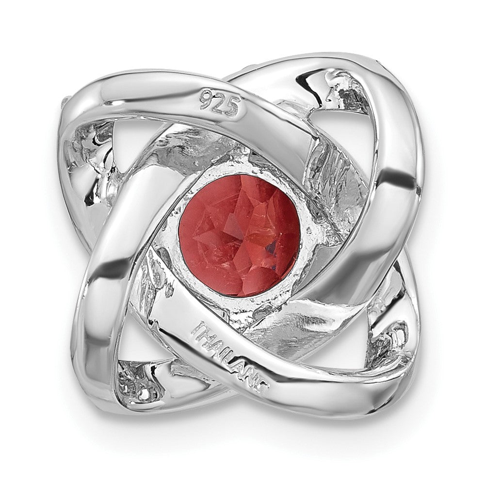 SS Rhodium-plated Polished Garnet and CZ Chain Slide Pendant