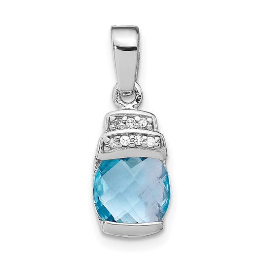 Sterling Silver Rhodium-plated Blue CZ Pendant