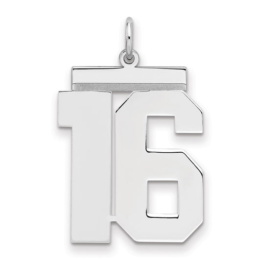 Sterling Silver/Rhodium-plated Polished Number 16 Charm