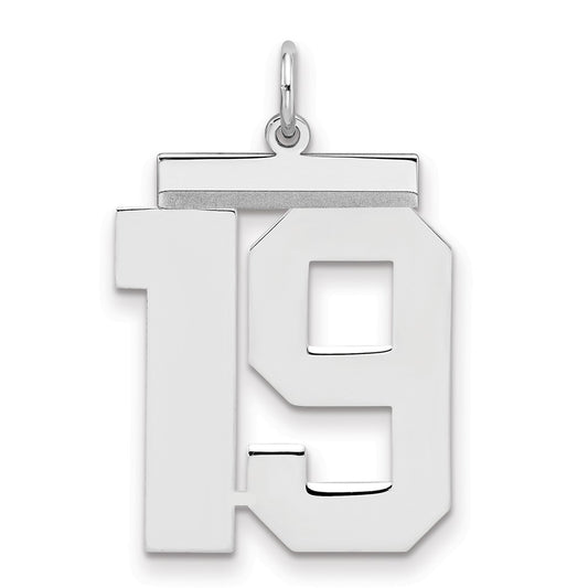 Sterling Silver/Rhodium-plated Polished Number 19 Charm