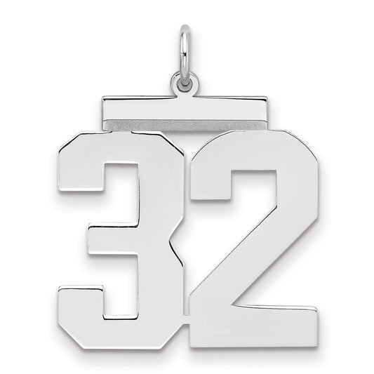Sterling Silver/Rhodium-plated Polished Number 32 Charm