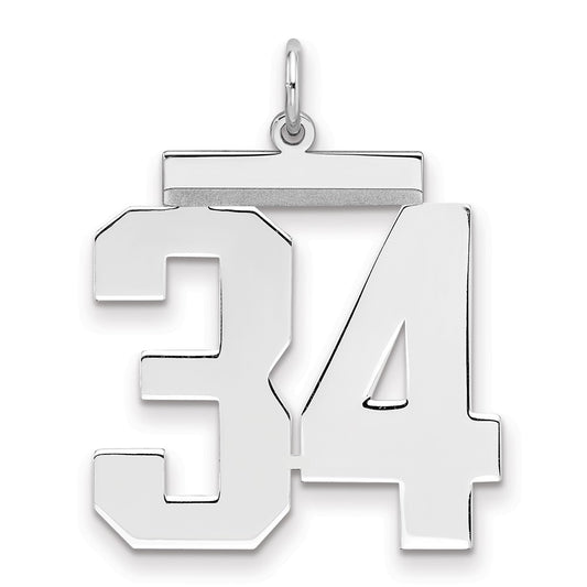 Sterling Silver/Rhodium-plated Polished Number 34 Charm