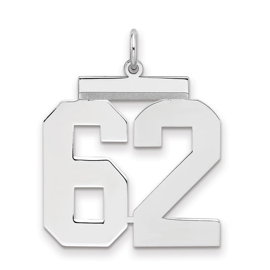 Sterling Silver/Rhodium-plated Polished Number 62 Charm