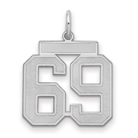 Sterling Silver/Rhodium-plated Satin Number 69 Charm