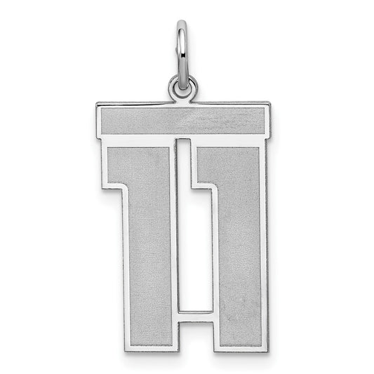 Sterling Silver/Rhodium-plated Satin Number 11 Charm