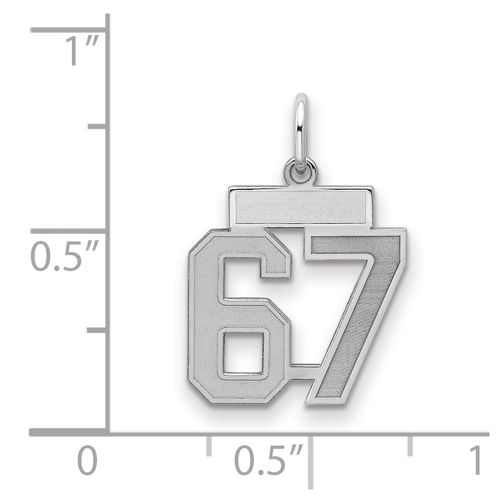 Sterling Silver/Rhodium-plated Satin Number 67 Charm