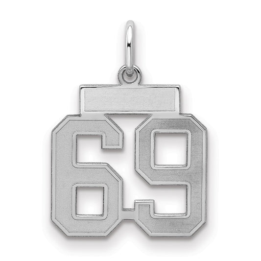 Sterling Silver/Rhodium-plated Satin Number 69 Charm