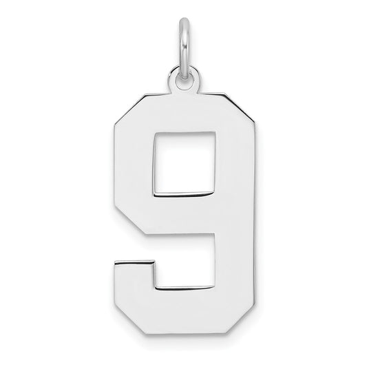 Sterling Silver/Rhodium-plated Polished Number 9 Charm