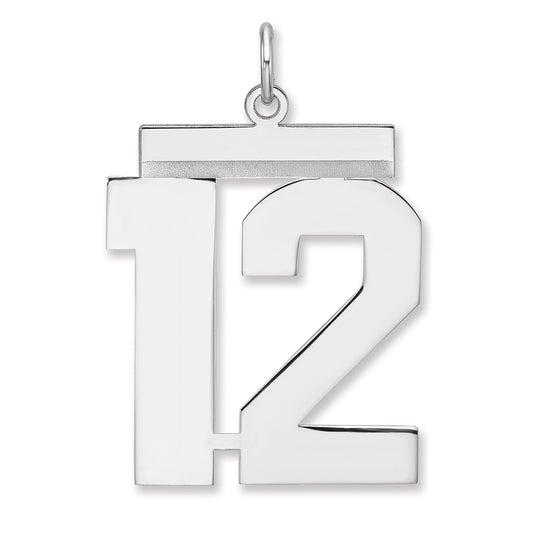 Sterling Silver/Rhodium-plated Polished Number 12 Charm