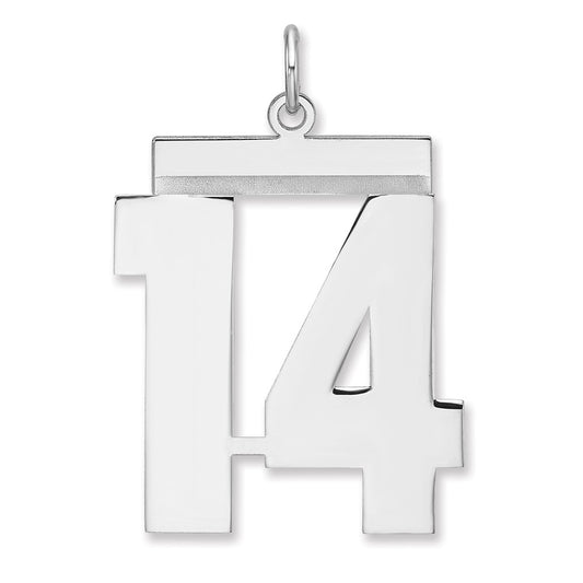 Sterling Silver/Rhodium-plated Polished Number 14 Charm