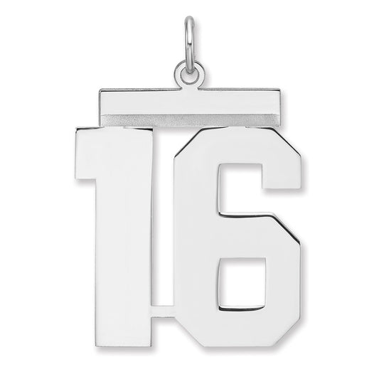 Sterling Silver/Rhodium-plated Polished Number 16 Charm