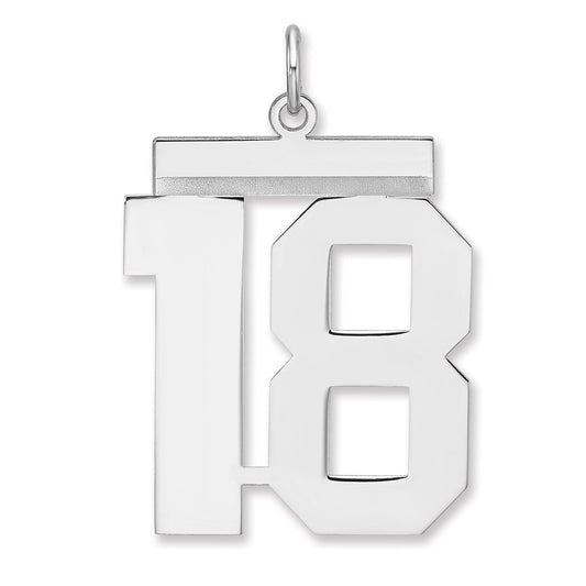 Sterling Silver/Rhodium-plated Polished Number 18 Charm