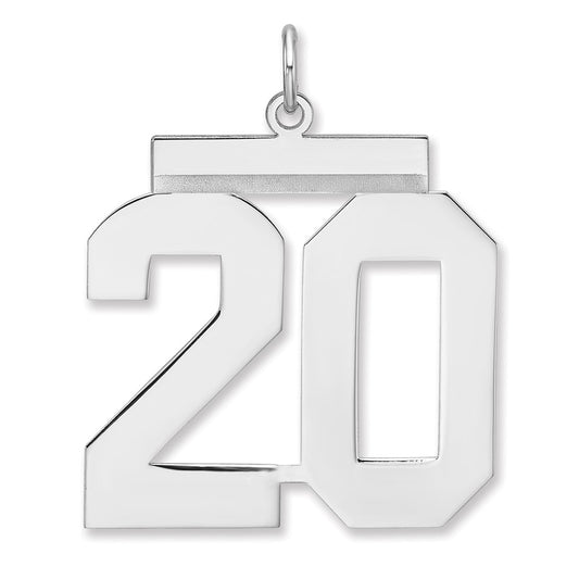 Sterling Silver/Rhodium-plated Polished Number 20 Charm
