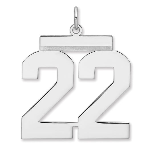 Sterling Silver/Rhodium-plated Polished Number 22 Charm