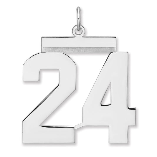 Sterling Silver/Rhodium-plated Polished Number 24 Charm