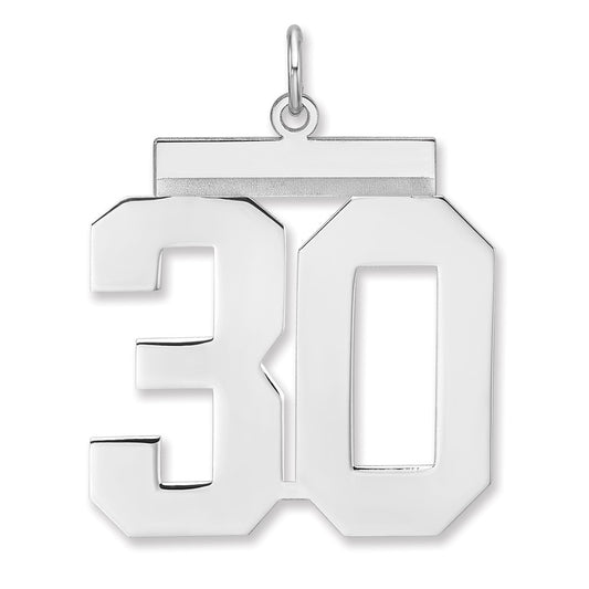 Sterling Silver/Rhodium-plated Polished Number 30 Charm