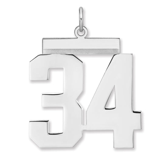 Sterling Silver/Rhodium-plated Polished Number 34 Charm